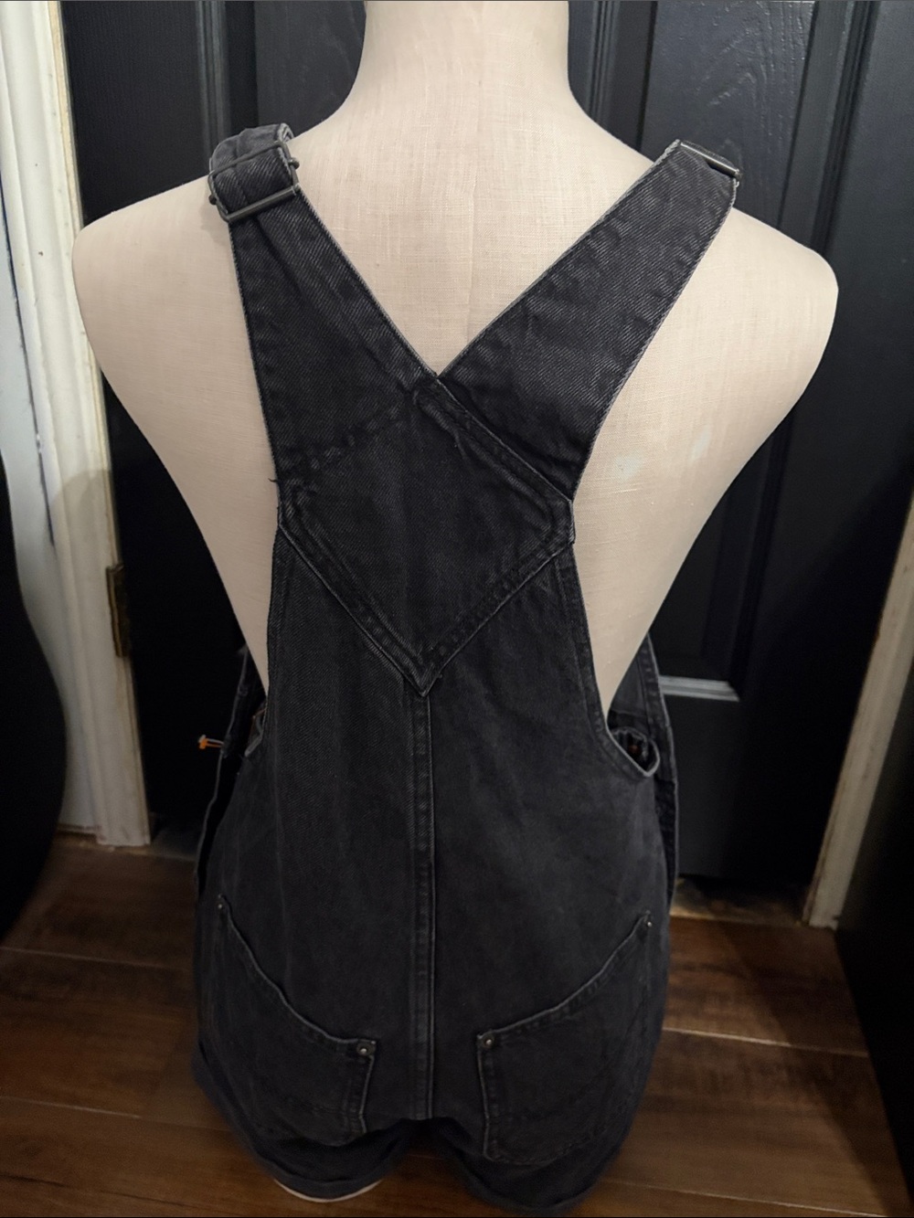 Old Navy Washed Black Denim Short Overalls - Picture 2 of 3